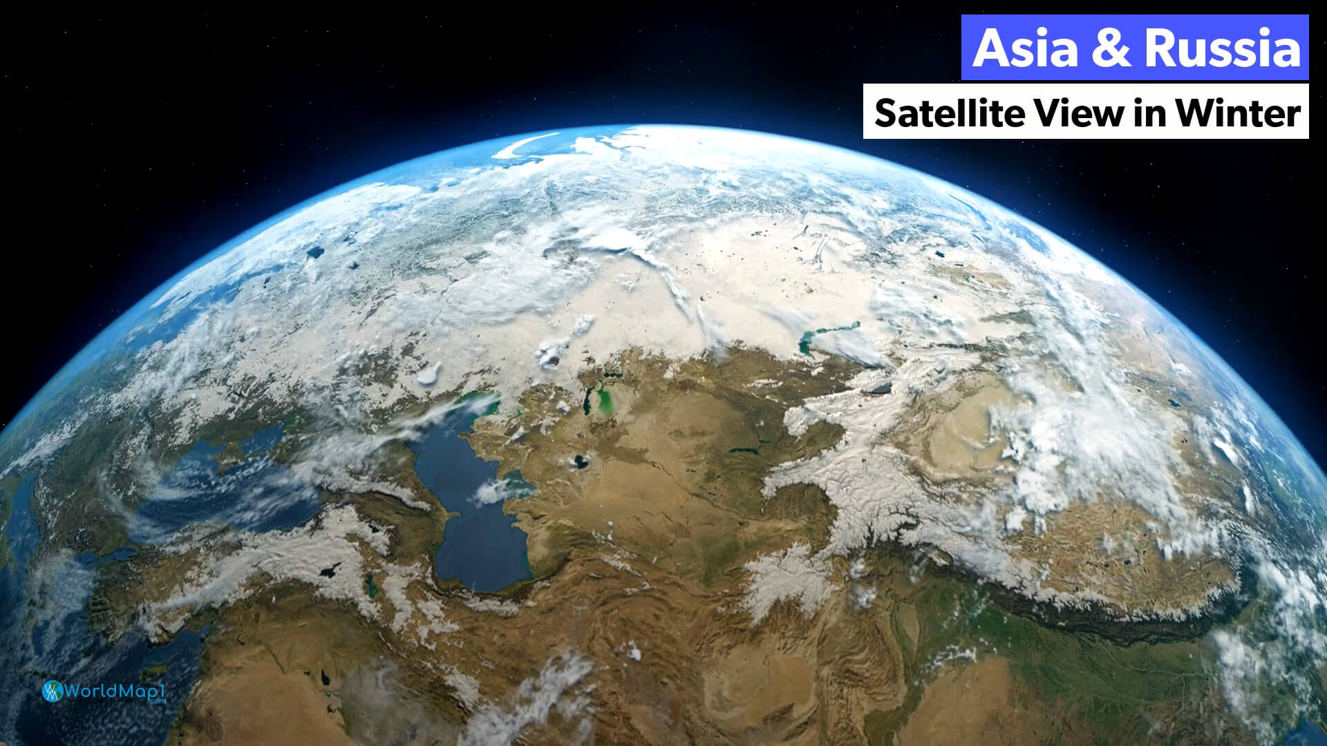 Asia and Russia Satellite Image in Winter